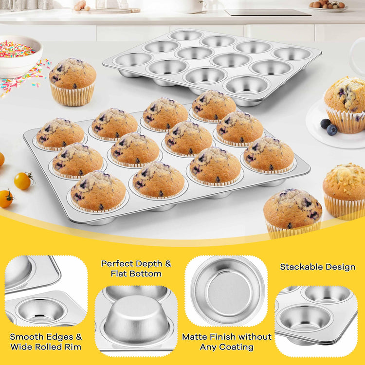 Stainless Steel Muffin Cupcake Pans 12