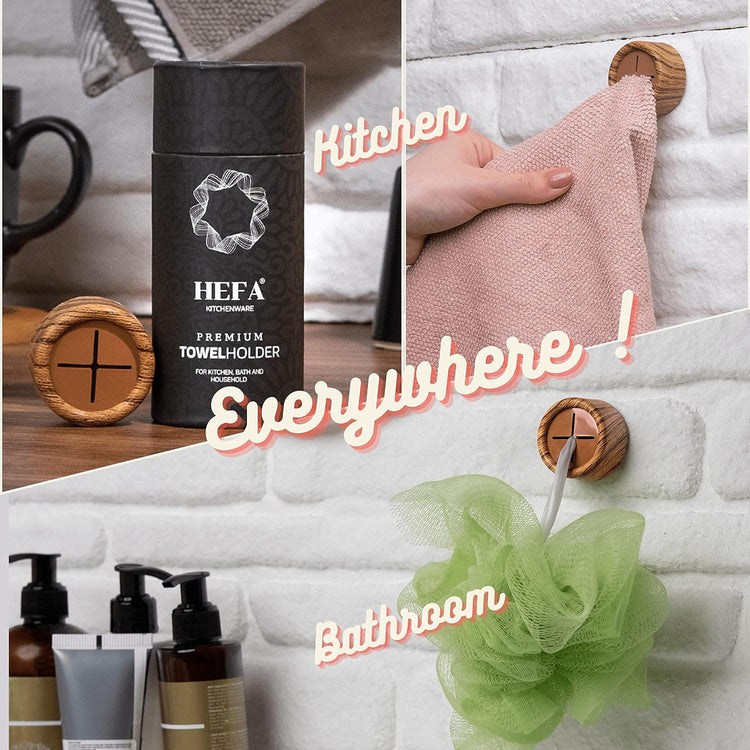HEFA Towel Holder, Towel Hooks, Dish Towel Holder, Kitchen Organization, Bathroom Accesories, Kitchen Towel Hook, Kitchen Towel Holder, Gift, Kitchen Gadgets (Pine, 4 Pack)
