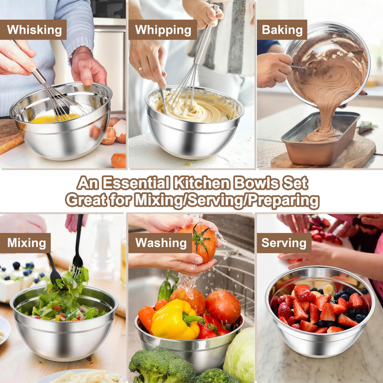 Mixing Bowls Stainless Steel Salad Bowls with Lids (6 Count)