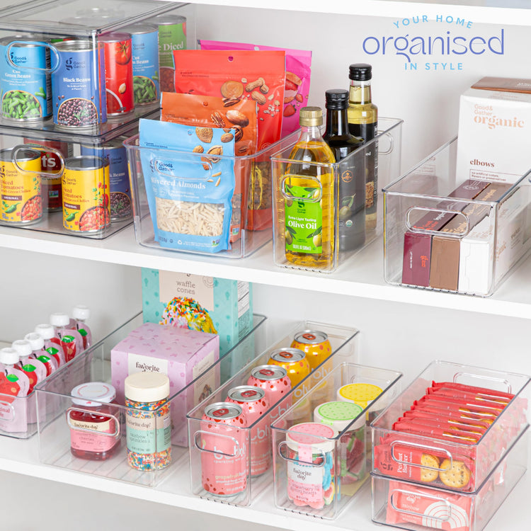 Plastic Food Storage 6 Pack Clear Container Bin with Handles for Organizing Kitchen (6 Count)