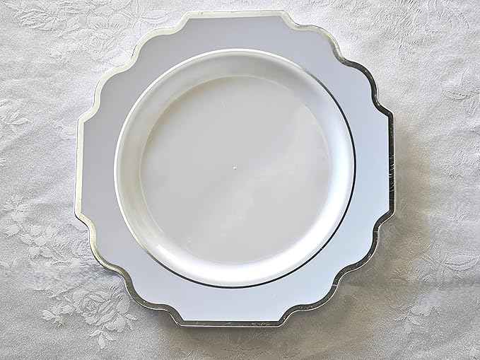 OCCASIONS 960-Piece Disposable Dinnerware Set for 120 – Heavy Duty Plates, Silverware, Cups, Napkins – Party Supplies-Imperial Blue & Silver