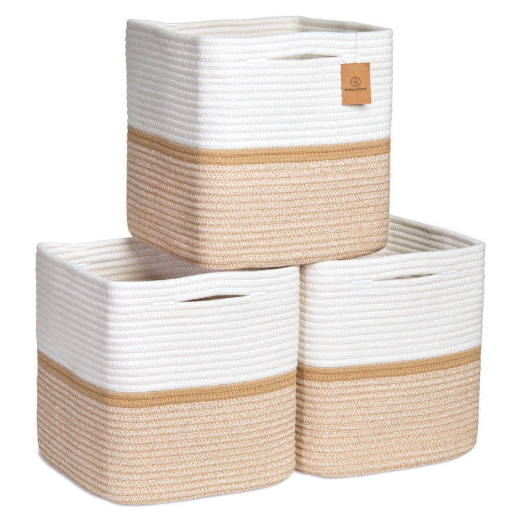 Storage Cubes 11 Inch Cotton Rope Woven Baskets for Organizing (3 Count)