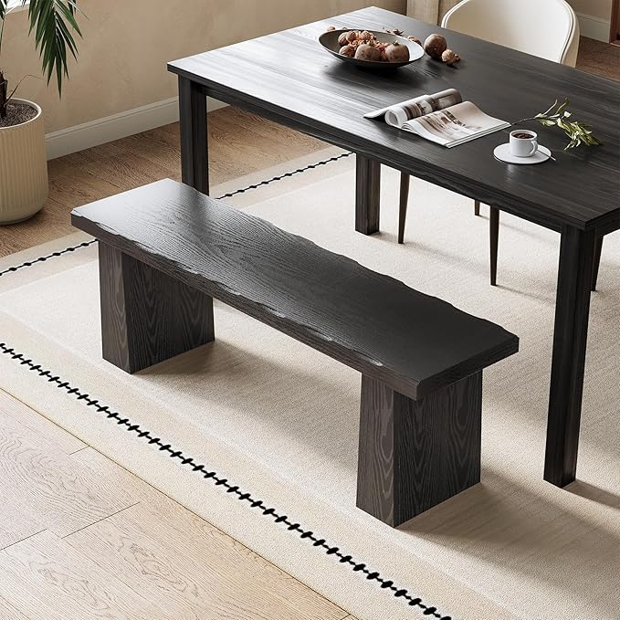 LITTLE TREE 47-Inch Wooden Entryway Bench, Farmhouse Dining Bench with Sturdy Frame for Dining Room, Bedroom, Living Room Hallway Kitchen, Easy Assembly (Black)