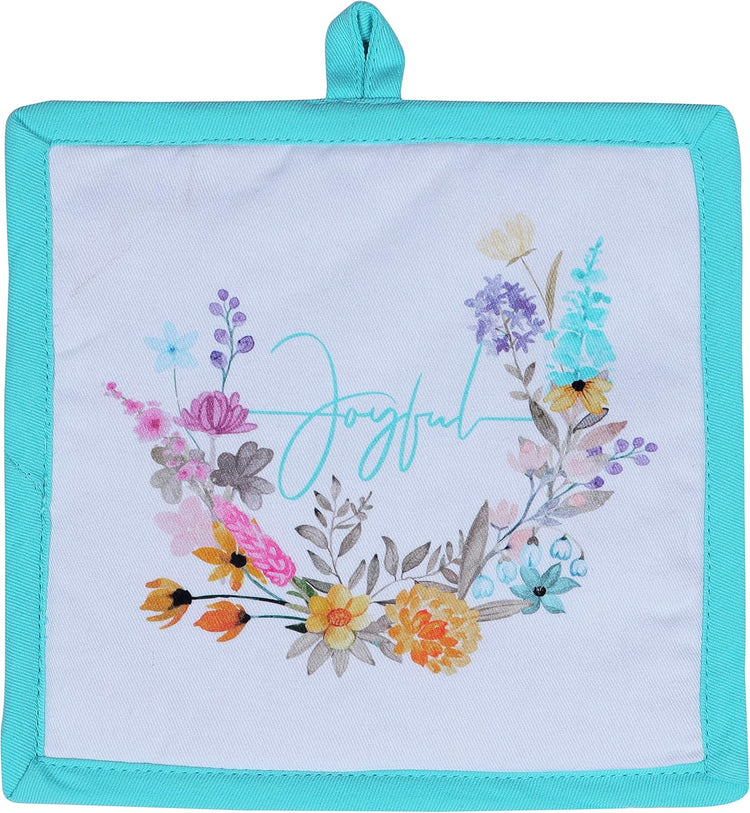 AMOUR INFINI Pot Holders and Oven Mitt Heat Resistant Non Slip Reusable Set of 1 Oven Mitt and 1 Pot Holder Oven Gloves Pot Holder for Cooking (Joyful Floral Design)