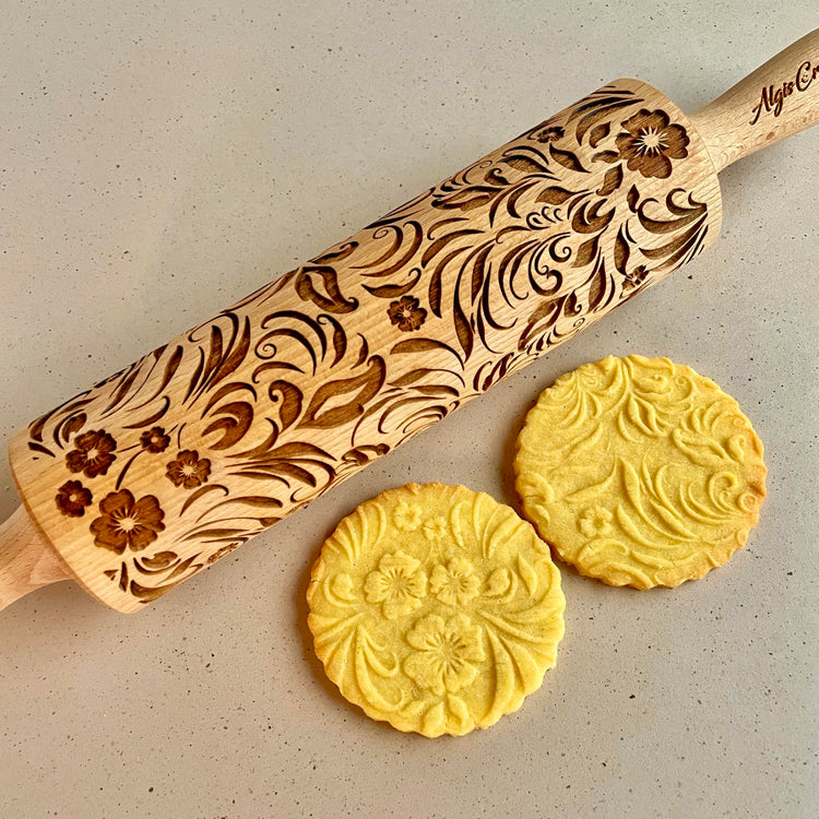 Embossing Rolling Pin VERONICA with Elegant Bloom Pattern