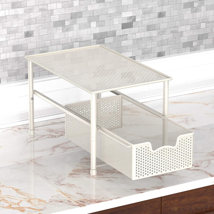 Simple Houseware Stackable Under Sink Cabinet Sliding Basket Organizer Drawer, White