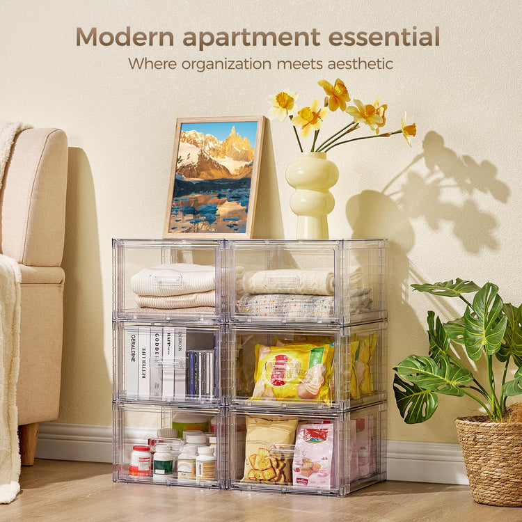 4 Pack Clear Stackable Closet Storage Drawers 15QT (4 Count)