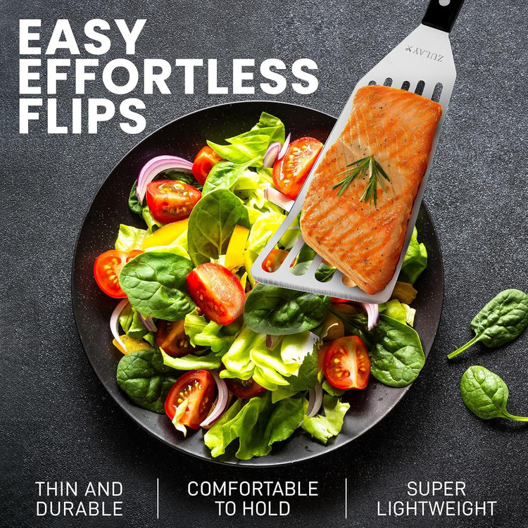 Zulay Kitchen Fish Spatula Stainless Steel - Spatulas for Non-Stick Cookware - Slotted Stainless Spatula - Easy to Clean Turner 12.4