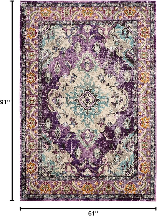 SAFAVIEH Monaco Collection Area Rug - 5'1" x 7'7", Violet & Light Blue, Non-Shedding & Easy to Clean, Distressed Medallion Design, Ideal for Living Room, Bedroom, Dining Space (MNC243L)