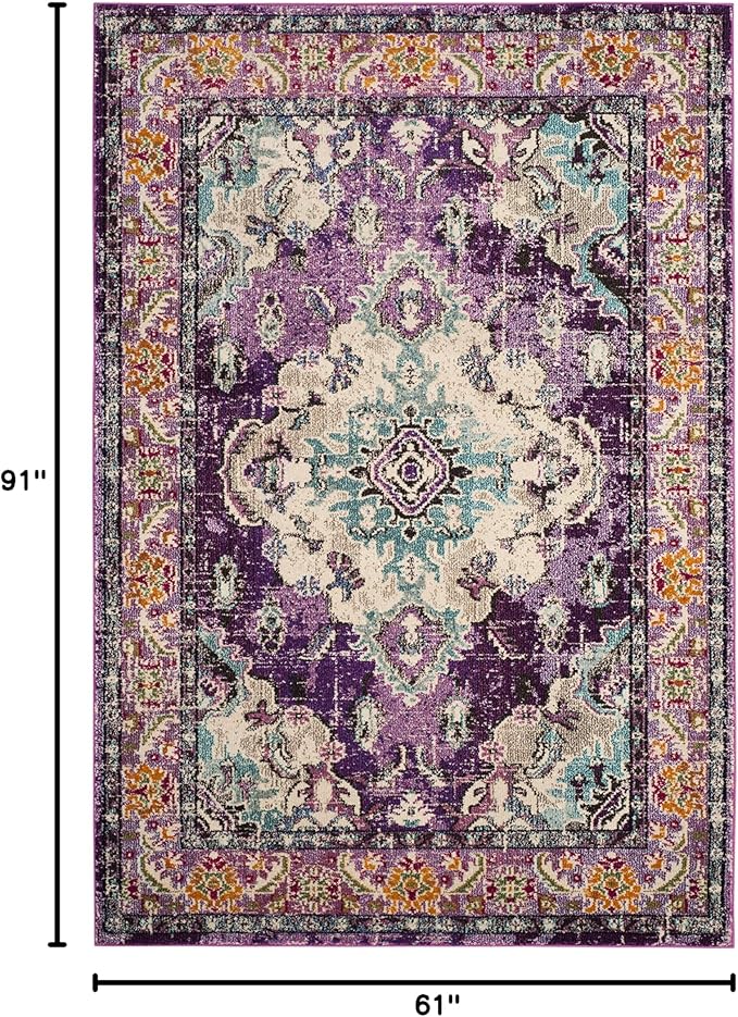 SAFAVIEH Monaco Collection Area Rug - 5'1" x 7'7", Violet & Light Blue, Non-Shedding & Easy to Clean, Distressed Medallion Design, Ideal for Living Room, Bedroom, Dining Space (MNC243L)
