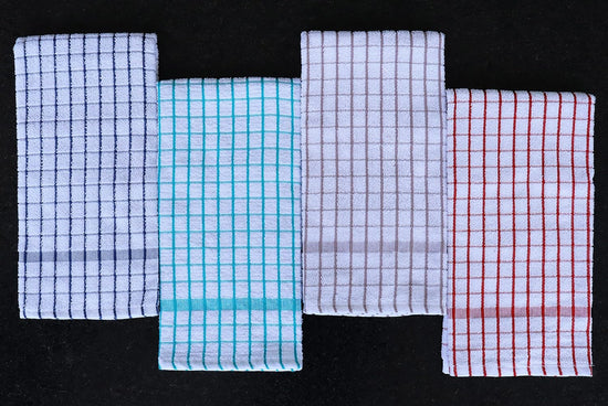 AMOUR INFINI Kitchen Towels Set of 4 - Highly Absorbent, Super Soft Terry Cotton 20x28 Inch Dish Towels with Hanging Loop - Hand & Tea Towels for Cleaning & Drying Dishes (Ass- Blue) - Nestoria