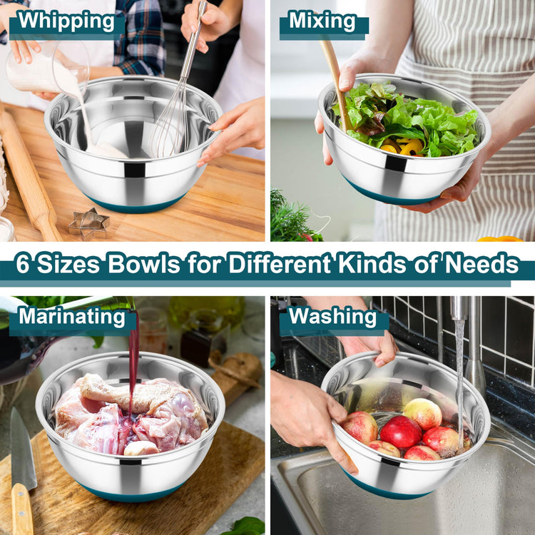 Mixing Bowls Stainless Steel Salad Bowl with Lid & Graters (6 Count)