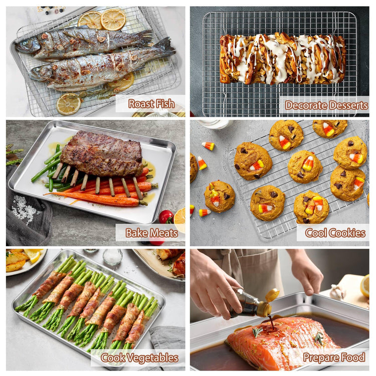17.5 + 16 + 10.4 Inch Baking Sheet Pan and Cooking Rack