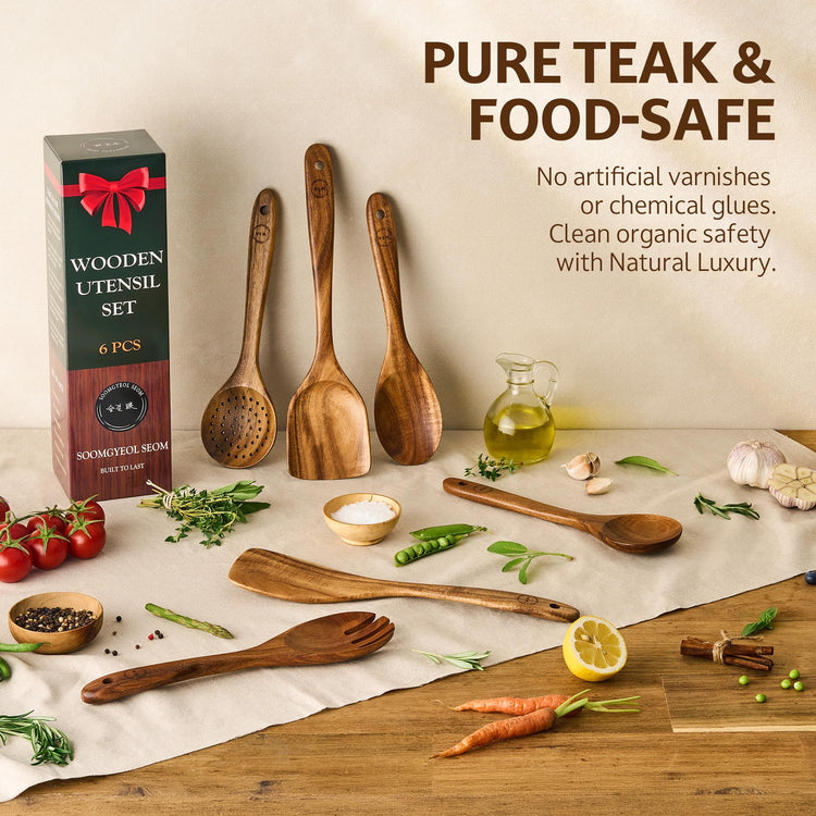 6 Piece Teak Wood Cooking Utensil Set (6 Count)