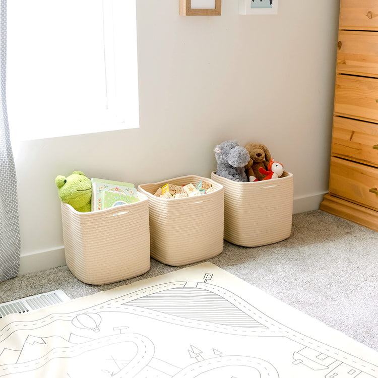 Storage Cubes 11 Inch Cotton Rope Woven Baskets for Organizing (3 Count)
