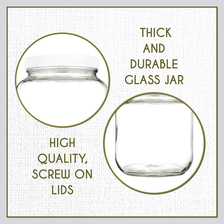 kitchentoolz Half Gallon Mason Jar - Glass Jar Wide Mouth with Airtight Foam Lined Plastic Lid - 1/2 Gallon Jar for Sourdough Starter, Fermenting Kombucha Kefir, Pickling, & Canning 2 Pack