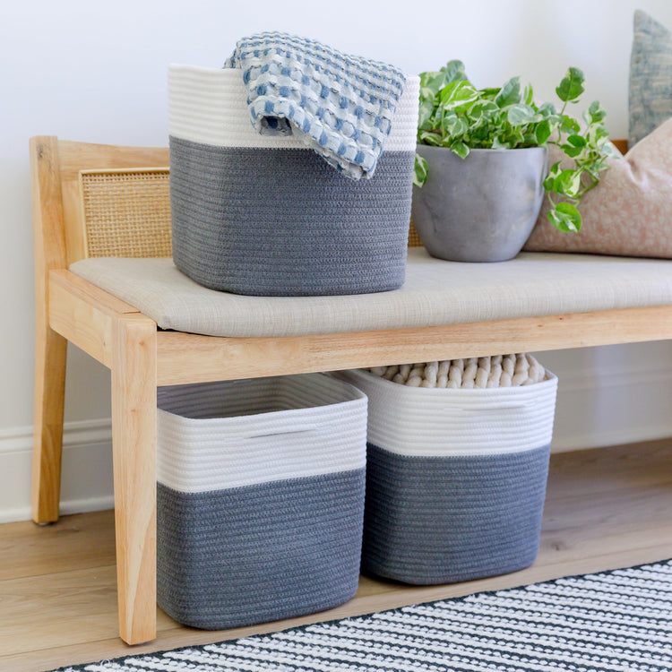 Storage Cubes 11 Inch Cotton Rope Woven Baskets for Organizing (3 Count)