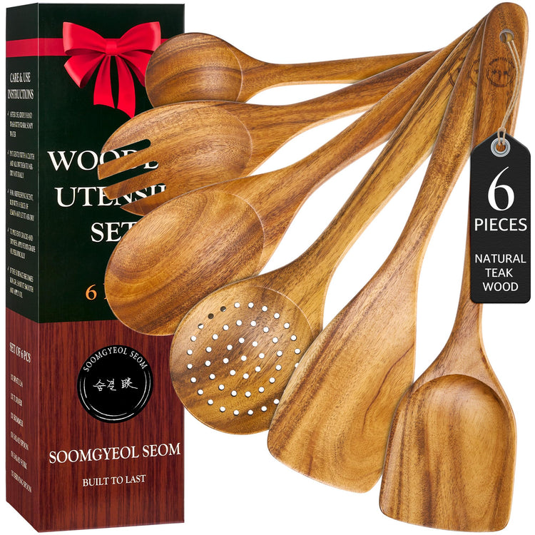 6 Piece Teak Wood Cooking Utensil Set (6 Count)