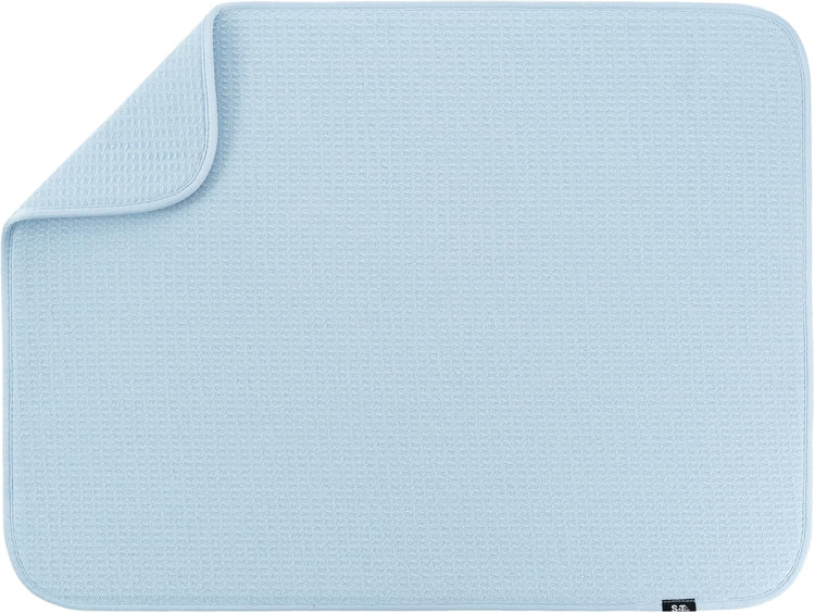 S&T INC. Dish Drying Mat XL, 18” x 24”, Absorbent Microfiber Kitchen Counter Mat, Dish Drying Pad for Dishes, Utensils, Pots and Pans, Extra Large, Sky Blue
