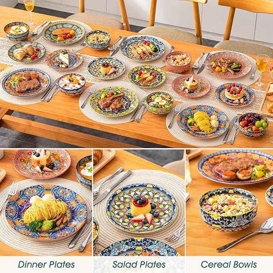 vancasso 18-Piece Dinnerware Sets,Ceramic Plates and Bowls Sets Service for 6, Bohemian Style Porcelain Dishes Set for 6, Microwave and Dishwasher Safe, Scratch Resistant,Non Toxic, Series KRVI