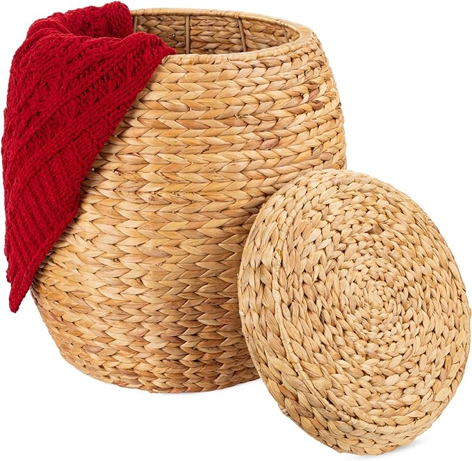 Best Choice Products Vintage Multipurpose Hyacinth Storage Basket, Plant Décor, Handwoven Organizer Tote for Bedroom, Living Room, Bathroom, w/Lid - Natural