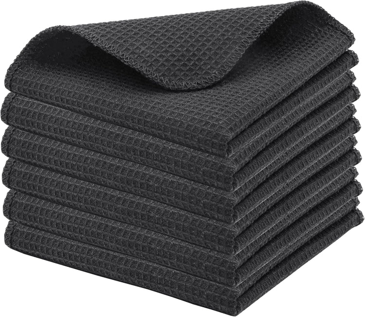 PurpleEssences Dish Cloths and Dish Rags - 6 Pack Waffle Weave Solid Kitchen Dish Wash Cloths, 100% Cotton, 12 x 12 Inches, Ultra Soft Absorbent Quick Drying - Spring Summer - Dark Grey - Nestoria