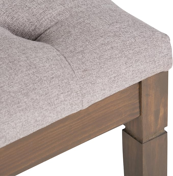 SIMPLIHOME Waverly Tufted Ottoman Bench - 48 inch Wide Upholstered Linen Look Fabric Rectangle Footstool Ottoman in Cloud Grey, Traditional Bench for Bedroom, Entryway or Living Room with Carved Legs