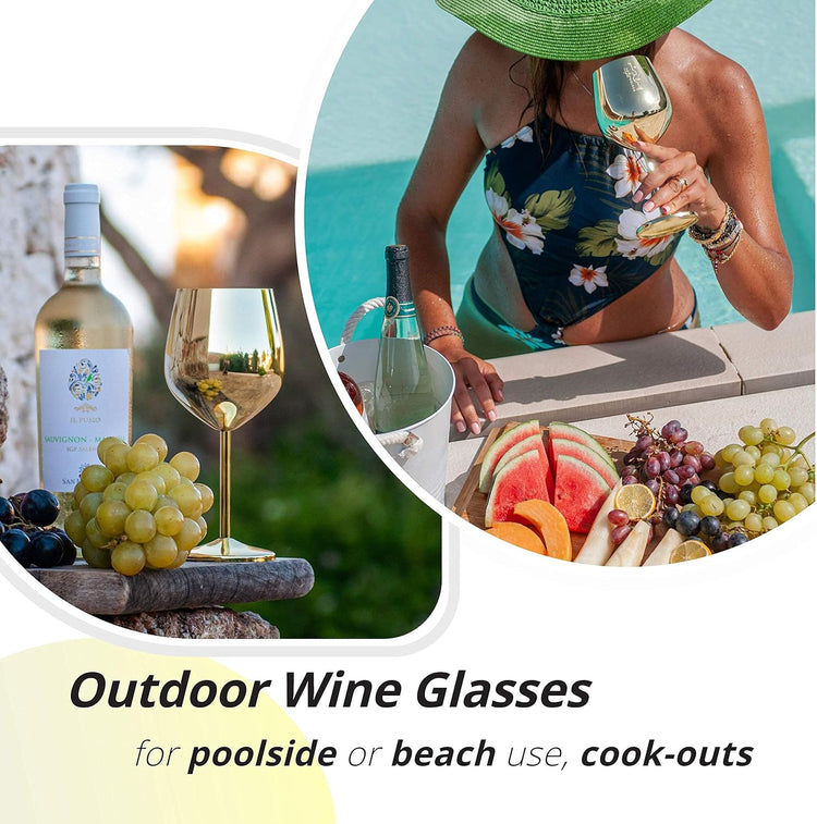 Gusto Nostro Stainless Steel Wine Glass - 18 oz Unbreakable Gold Wine Glasses for Travel, Camping and Pool - Fancy, Unique and Cute Portable Metal Wine Glass for Outdoor Events, Picnics (Set of 2)