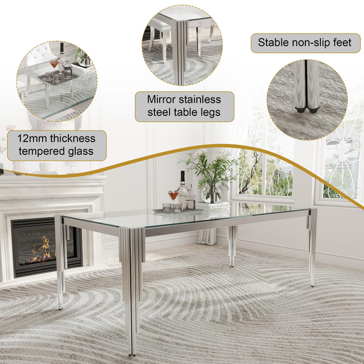 78'' Modern Glass Dining Table for 6