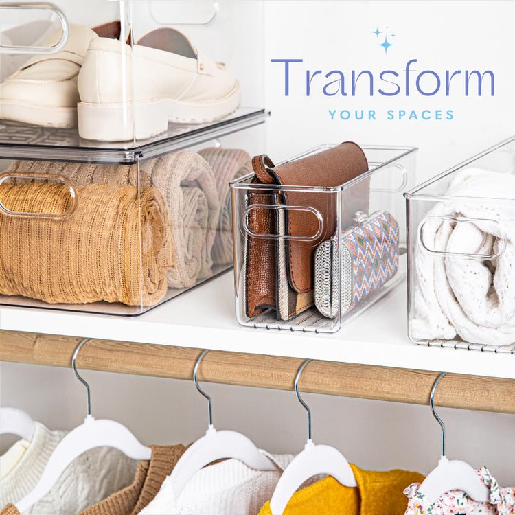 Plastic Food Storage 6 Pack Clear Container Bin with Handles for Organizing Kitchen (6 Count)