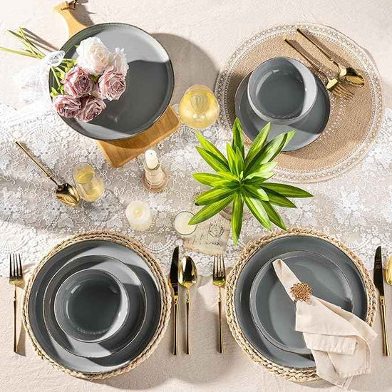 AmorArc Ceramic Dinnerware Sets for 4, 12 Pieces Handpainted Plates and Bowls Set with Rustic Terracotta Underside, Scratch Resistant Stoneware Dishes Set, Dishwasher & Microwave Safe