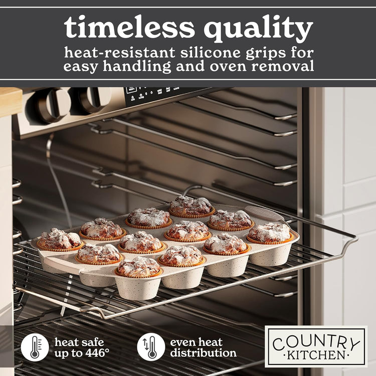 Country Kitchen Nonstick Stackable Bakeware Set - Heavy Duty, Durable, Easy Release Baking Set, Cream, 10 Pcs