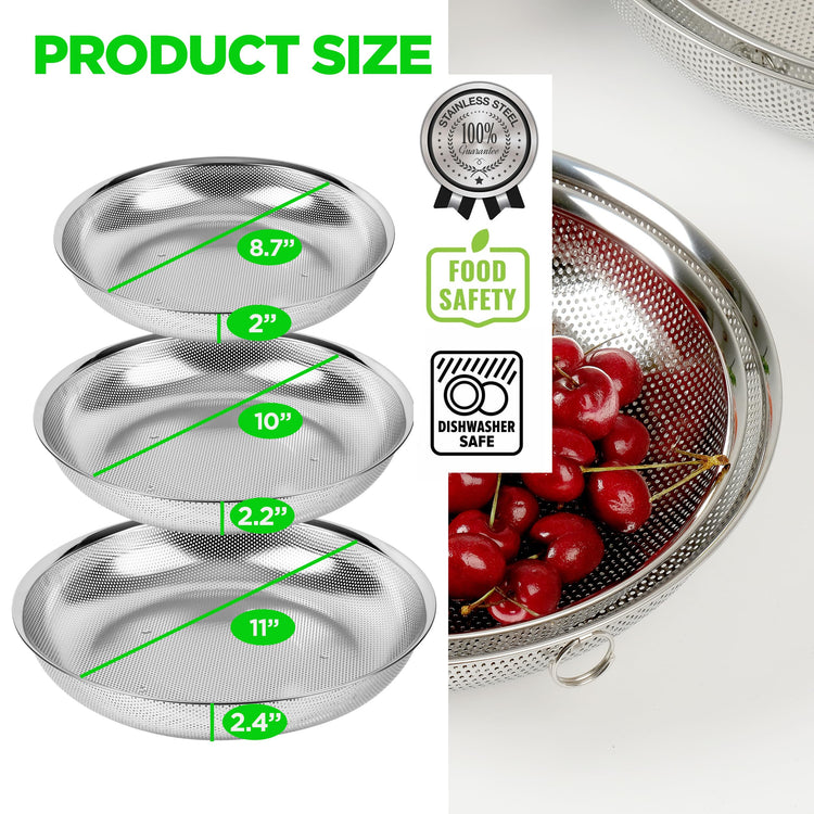 Shallow Stainless Steel Colander Set of 3