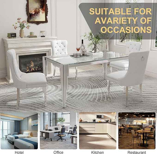 51'' Modern Glass Dining Table for 4 People,Tempered Glass Top Dining Room Table with Stainless Steel Base, Glass and Silver Dining Table for 4, Rectangle Dining Kitchen Table for Dinner