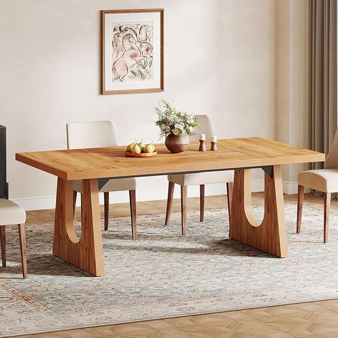 Tribesigns Large Dining Table for 6-8 People, 70.9-Inch Wood Rustic Rectangular Table with Black Wooden Legs, Farmhouse Center Kitchen Table for Dining Room, Living Room, Home Furniture (Brown)