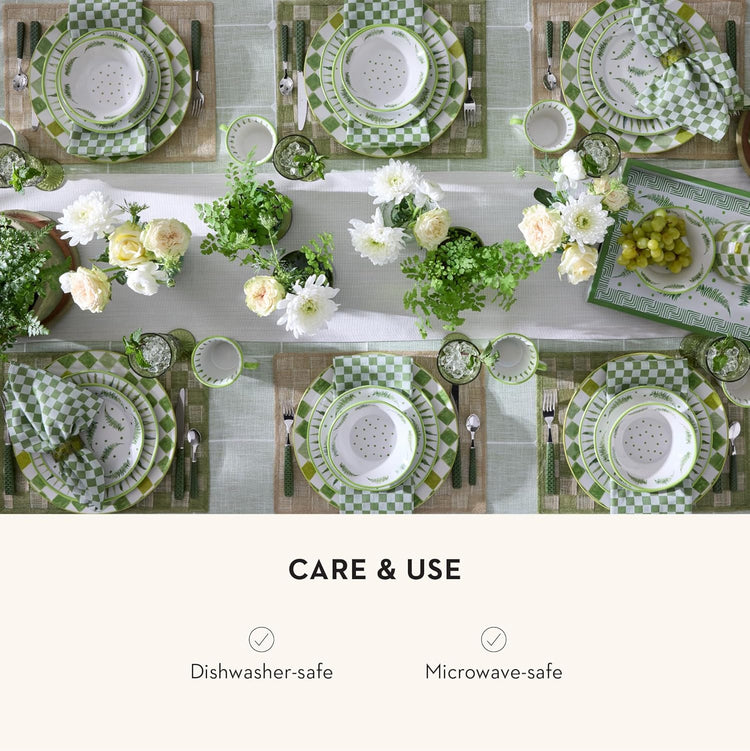 MACKENZIE-CHILDS Round Platter, Dishwasher-Safe and Microwave-Safe Stoneware Serving Platter, Green Check