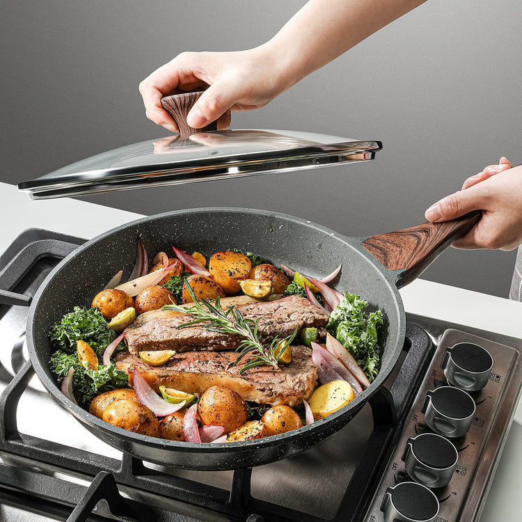 11inch Nonstick Frying Pan Chef's Pan with Glass Lid