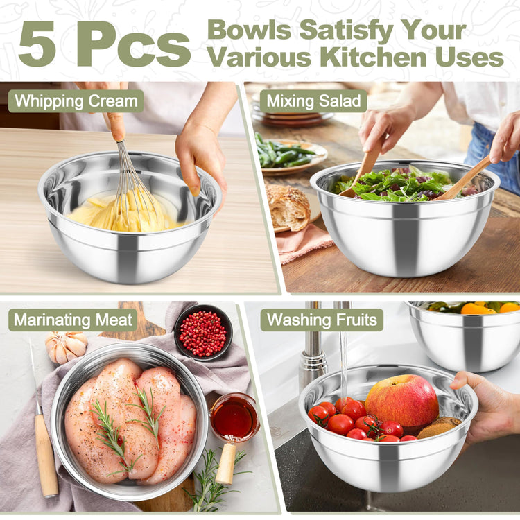 Mixing Bowls Stainless Steel Salad Serving Bowl with Clear Lids (5 Count)