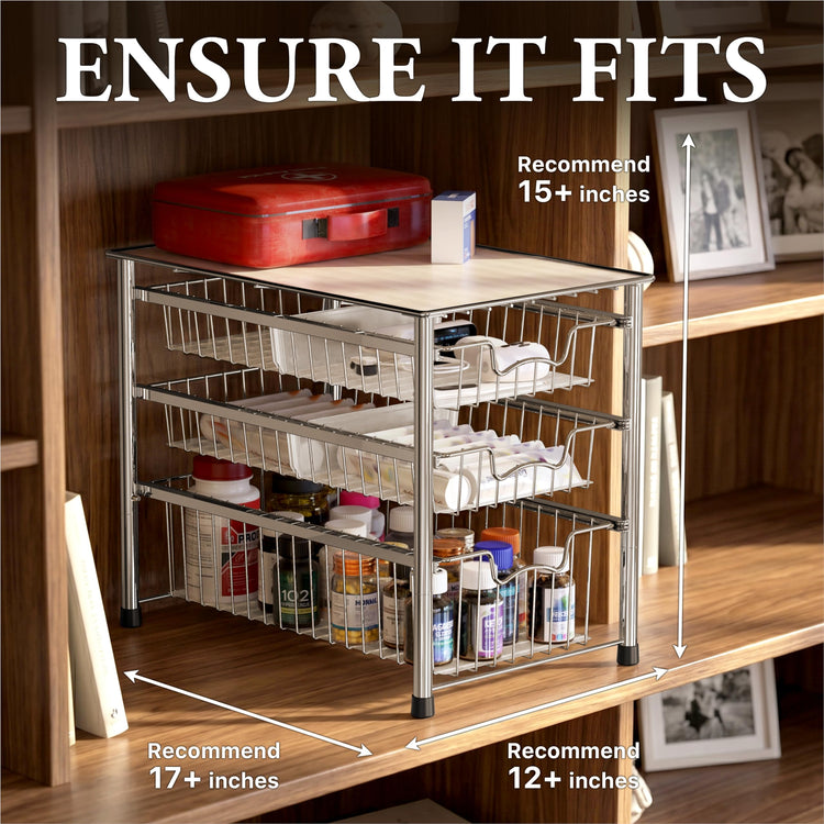 Stackable 3 Tier Sliding Basket Organizer Drawer