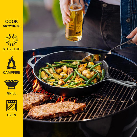 Lodge 10.25 Inch Cast Iron Skillet – Pre-Seasoned Frying Pan with Teardrop Handle – Oven, Stovetop, Grill & Campfire Use – Made in USA – Durable, Non-Toxic, Even-Heating Cookware – Black - Nestoria