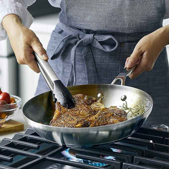 KitchenAid 3-Ply Base Brushed Stainless Steel Induction Pots and Pans Set with Nonstick Round Grill Pan and Lids, Dishwasher Safe, 10 Piece Cookware Set, Brushed Stainless Steel