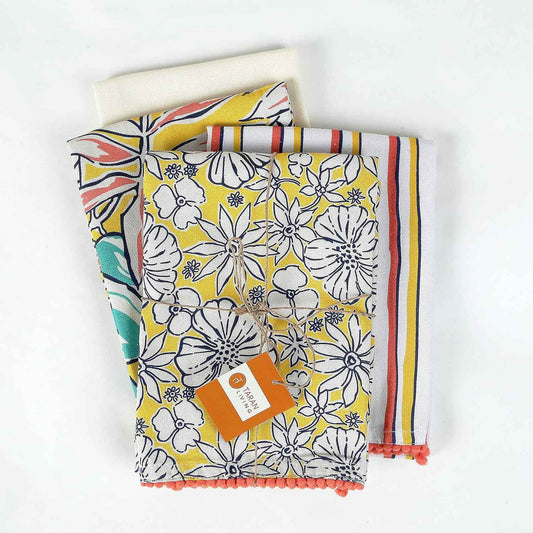 Valentine's Printed Kitchen Dish Bar and Tea Towels Cotton, 18x28 inch with Trims, Cotton Dish Towel Sets (Yellow, Set of 4)