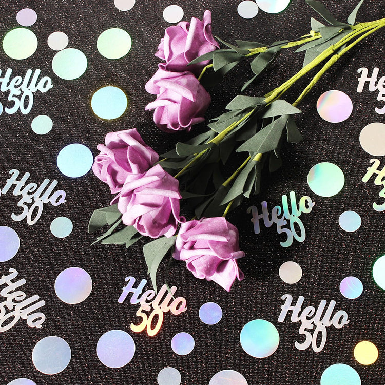 Hello 50 Birthday Confetti for Table Iridescent Circle Happy 50th Birthday Party Decorations for Women Fifty Years Old Birthday Tables Scatter Party Confetti Wedding Anniversary Decor 300PC (230 Count)