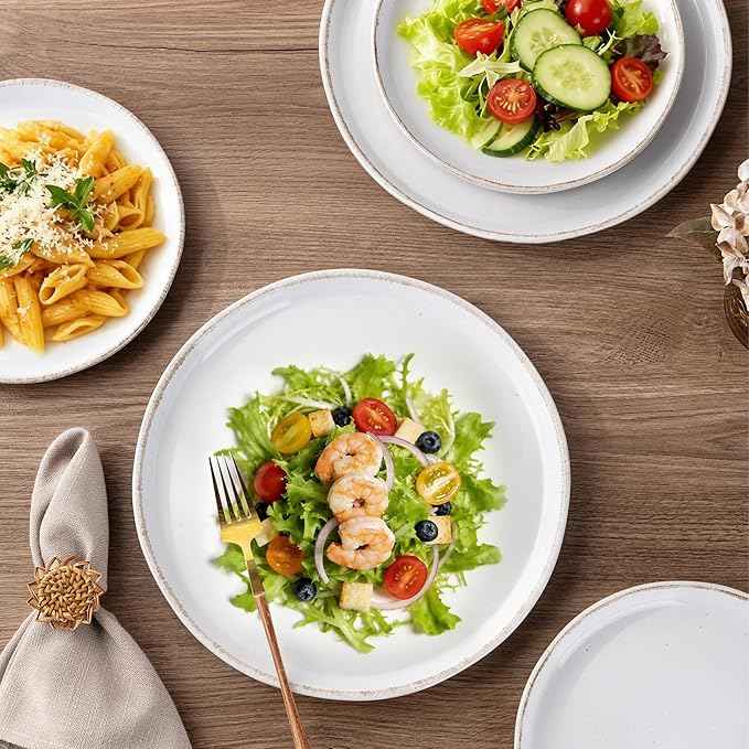 AmorArc Dinnerware Sets with Pasta Bowls for 4, Handpainted Stoneware Plates and Bowls Set with Rustic Terracotta Underside, Scratch Resistant Dishes Set, Dishwasher & Microwave Safe, 16 Pcs