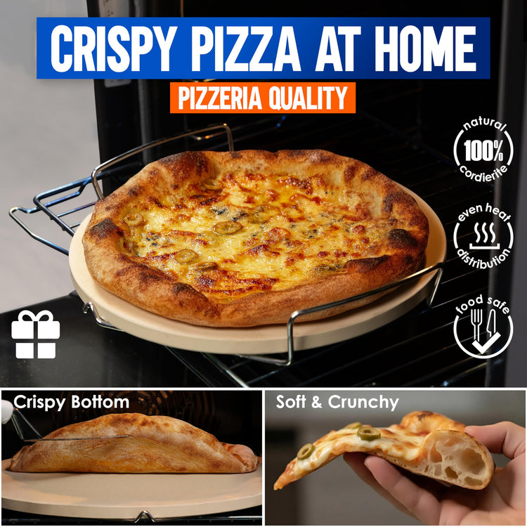 12 inch Pizza Stone for Oven and BBQ Grill with Handles