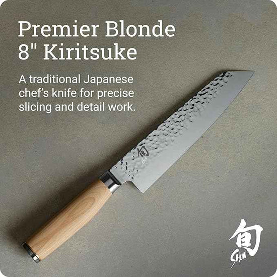 Shun Premier Blonde 8" Kiritsuke Knife, Handcrafted Japanese Kitchen Knife for Professional and Home Chefs, VG-MAX Core with Damascus Stainless Steel Cladding, Pakkawood Handle