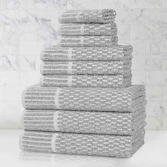 Superior Juno Viscose Cotton Blend Medium Weight Towels, for Bathroom, Shower, Spa, Plush, Quick Dry, Ultra-Soft Towels, Bath Essentials, Border Detail, 9 Piece Assorted Towel Set, Charcoal
