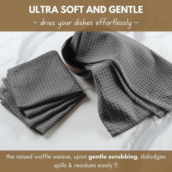 Native Fab Cotton Kitchen Towel with Hanging Loop 16x26 inches, 4-Pack, Waffle Weave Kitchen Towels for Cleaning Drying, Washcloths Soft & Absorbent Cloth Rags, Bar Towel, Dish Cloth, Grey - Nestoria