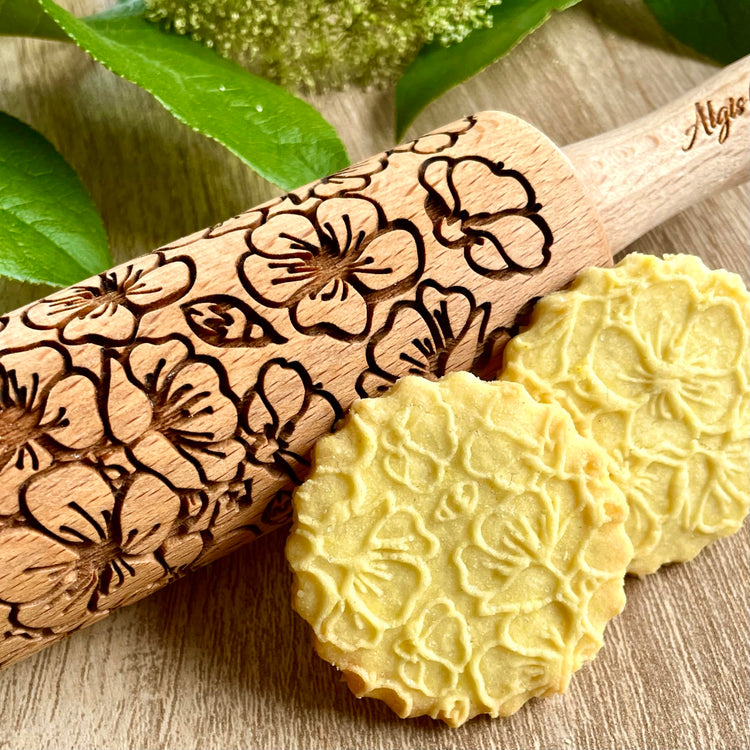 GARDEN BLOSSOMS 3 Small Size Embossed Rolling Pin Set. Wooden Laser Engraved Embossing Dough Roller for Embossed Cookies Gift for Birthday