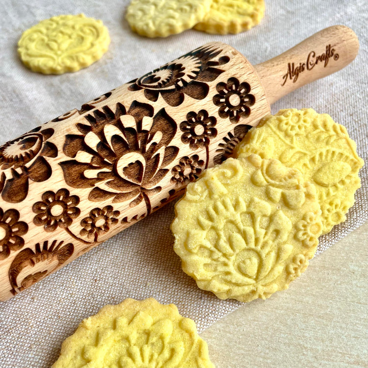 FLOWERS 3 Kid Rolling Pin Set with Damask